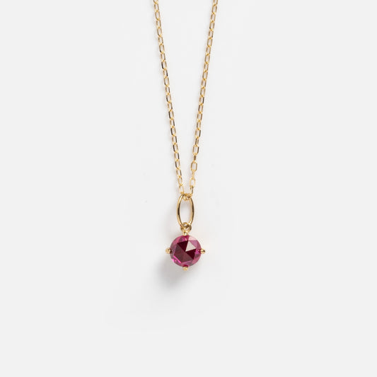 Solid Gold 2025 July Capsule Ruby Full Set with Free Gift—featuring a faceted round ruby pendant on a gold chain, inspired by the July birthstone. Displayed on white, this timeless set is perfect for solid gold jewelry lovers.