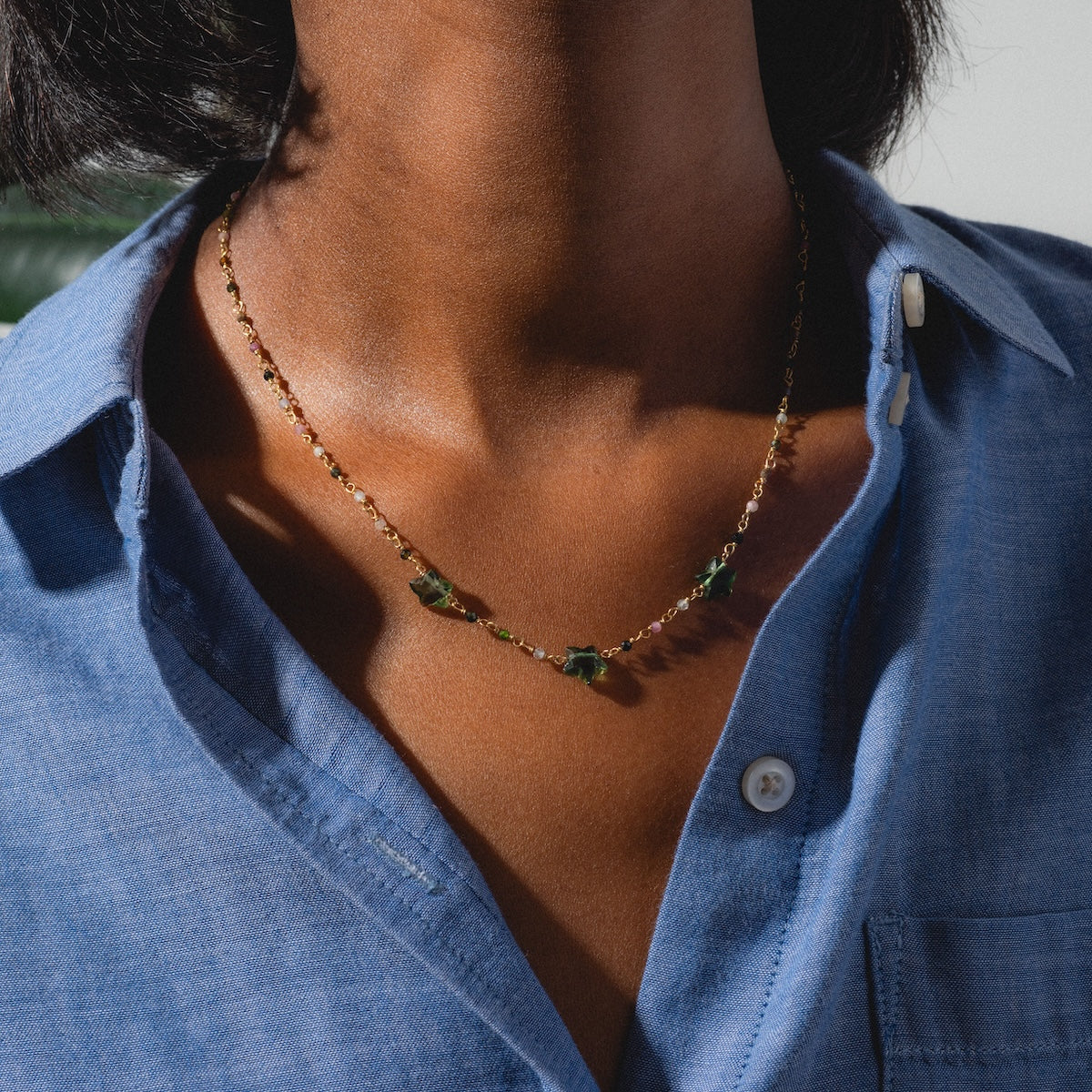Close up of Collier Bangalore Necklace being worn