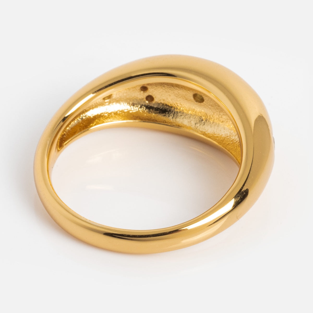 The Moonstruck Bold Dome Ring is a shiny, dome-shaped 14k gold-plated ring with a smooth, polished surface, shown against a white background.