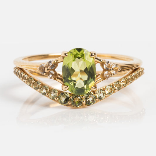 Peridot statement stacked on top of peridot stacking ring