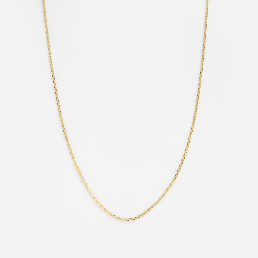The Oval Link Chain is a delicate gold plated necklace, elegantly displayed on a plain white background—an ideal piece to enhance your charm collection.