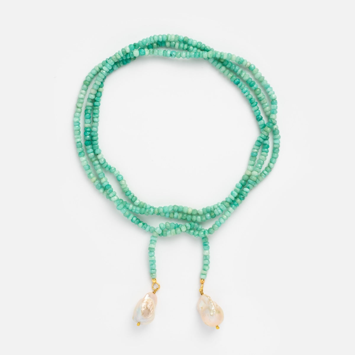 beaded amazonite tie necklace with pearls