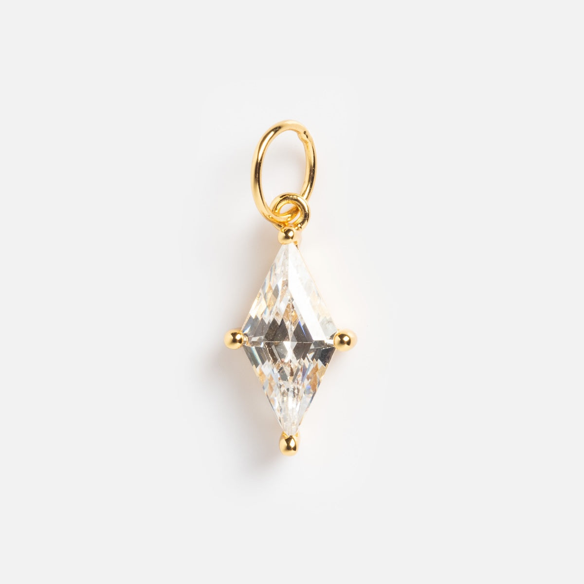 The Charms by Jurate JLA pendant is yellow gold plated with a clear, simulated diamond-shaped gemstone in four prongs and a gold loop for chains—a stylish addition to your charm collection.