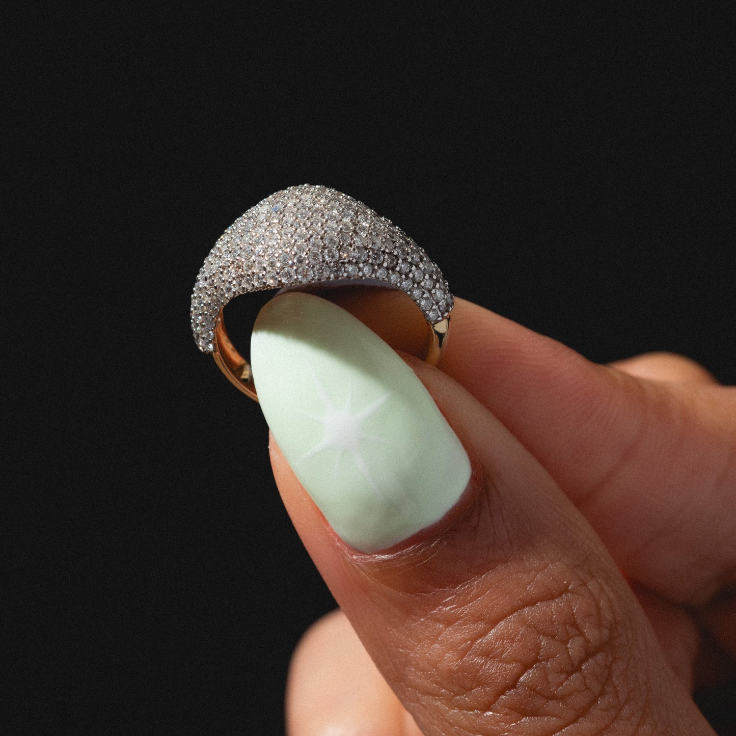 14k Solid Gold Pave Diamond Signet Ring