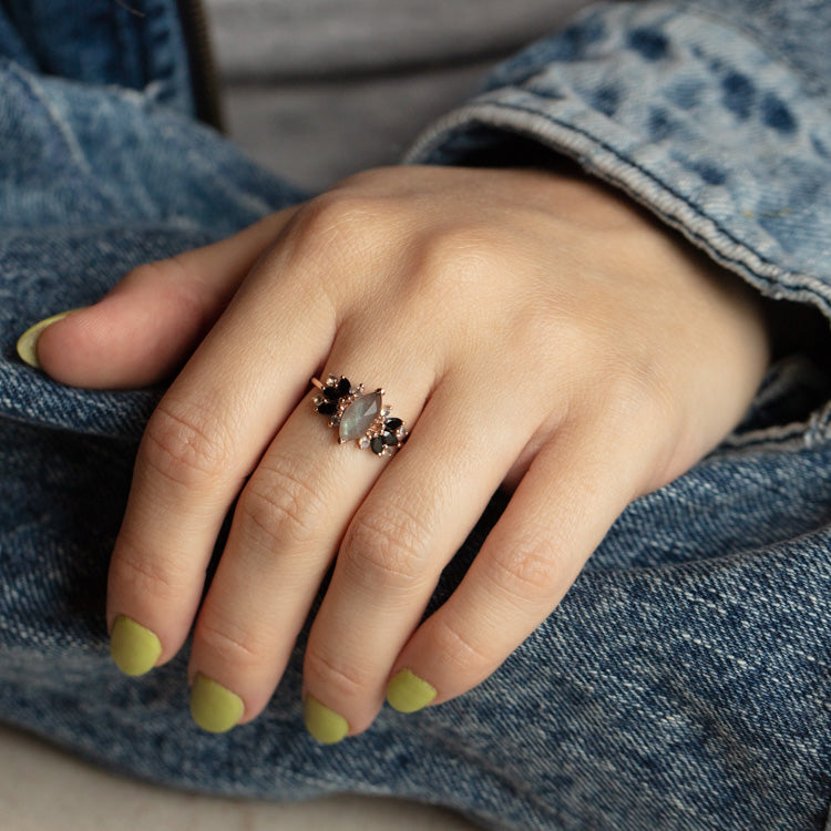 Labradorite and Black Spinel Midnight Crossings Ring