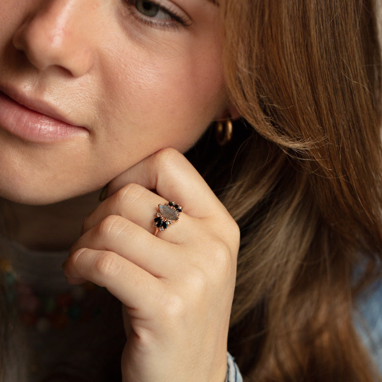 Labradorite and Black Spinel Midnight Crossings Ring