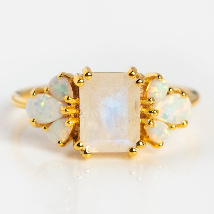 Gemstone Empress Ring in Pink CZ and Moonstone