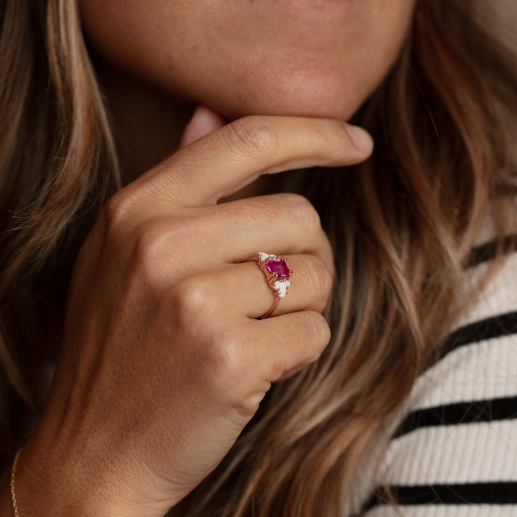 Gemstone Empress Ring in Pink CZ and Moonstone