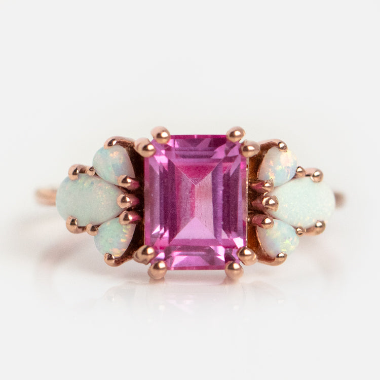 Gemstone Empress Ring in Pink CZ and Moonstone