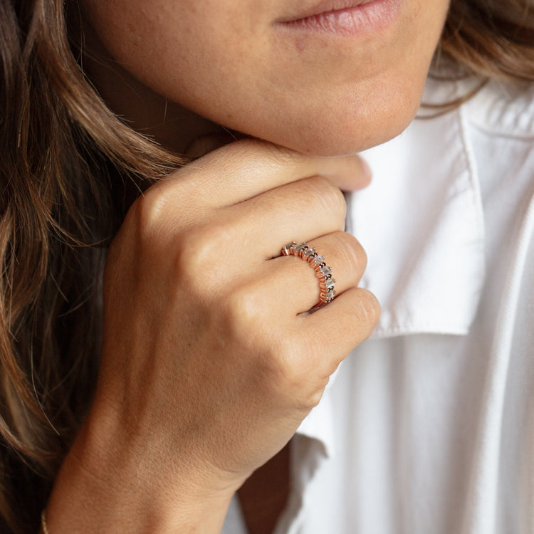 Limited Edition 10th Birthday Rose Gold Canary Ring in Labradorite and Black Spinel