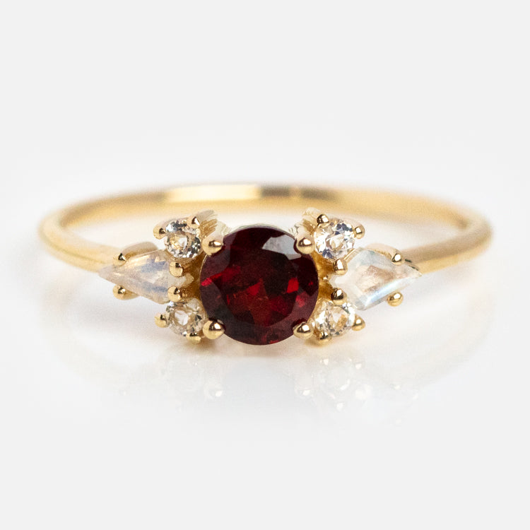9kt Gold Rhodolite Garnet and Moonstone Sphinx Ring | Local Eclectic