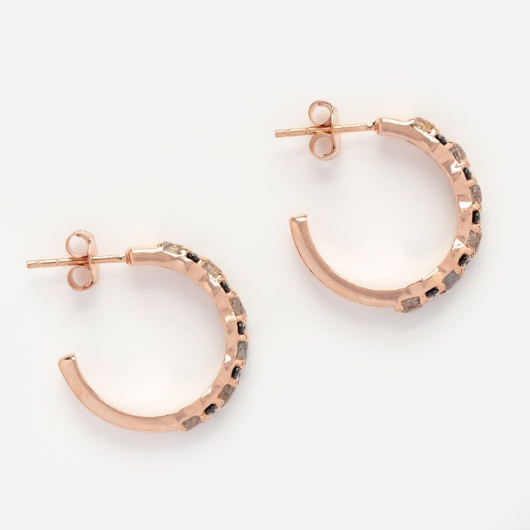 Rose Gold Labradorite and Black Spinel Late Night Huggies