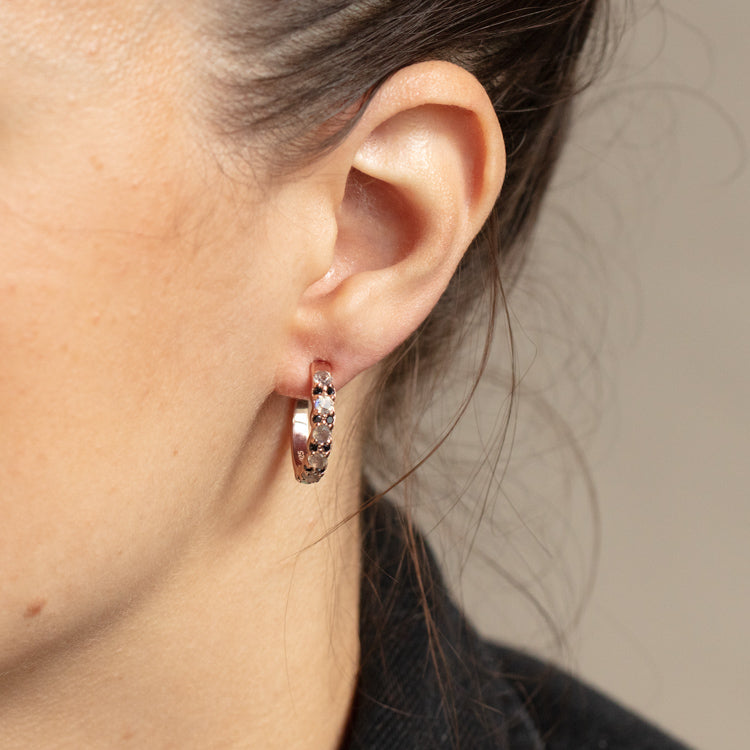 Rose Gold Labradorite and Black Spinel Late Night Huggies