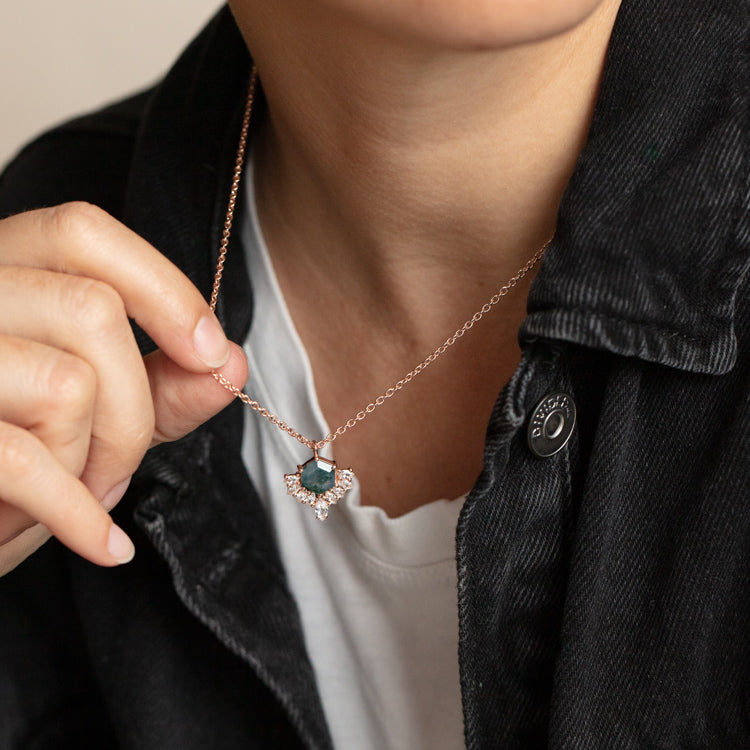 Rose Gold Moss Agate and Topaz Mon Cherie Pendant