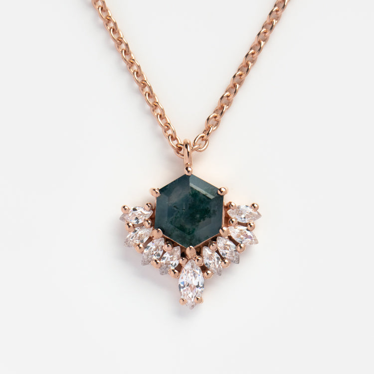 Rose Gold Moss Agate and Topaz Mon Cherie Pendant