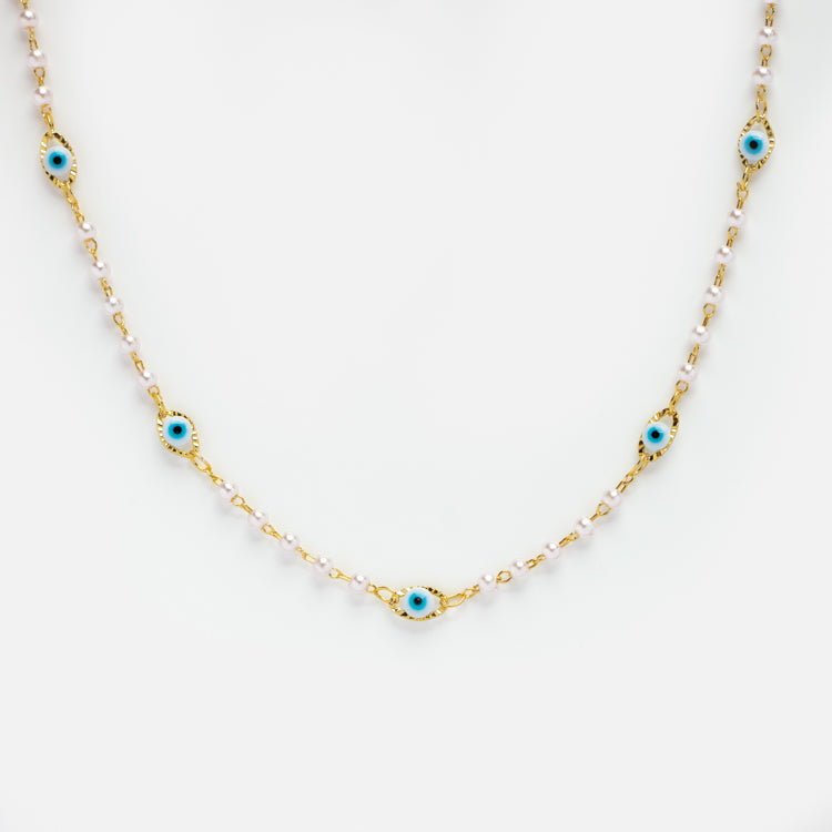 Dainty Evil Eye Pearl Necklace