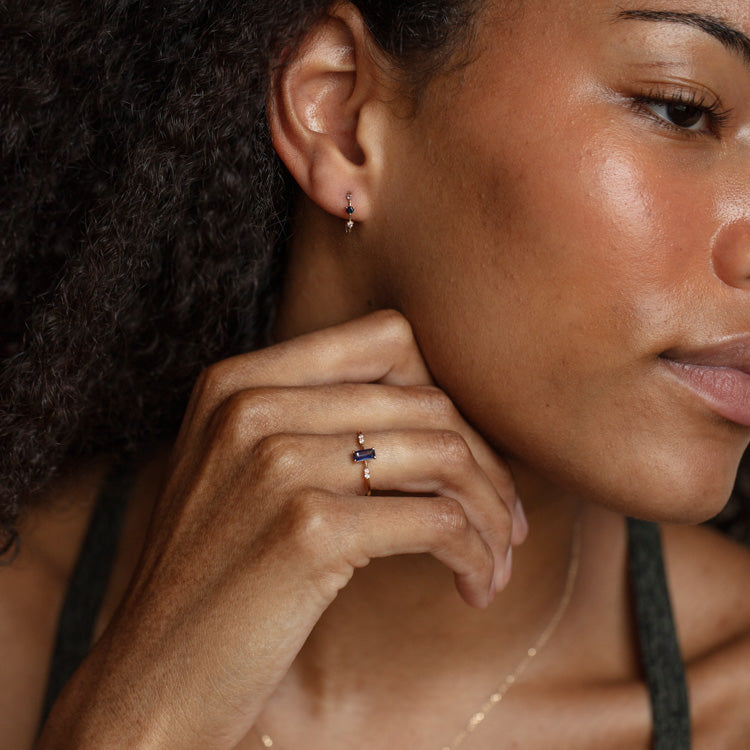 Solid Gold September Capsule Blue Sapphire Open Huggie Earrings