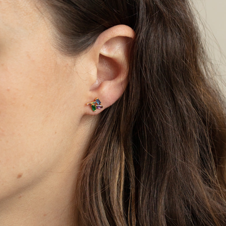 Multi Colored Geometric CZ Stud Earrings