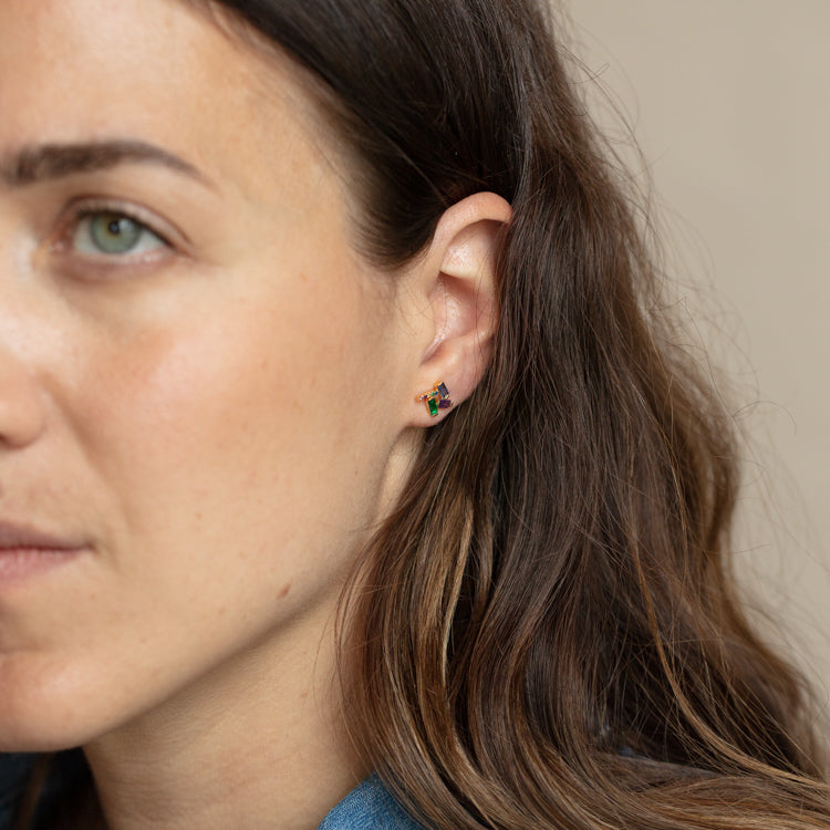 Multi Colored Geometric CZ Stud Earrings