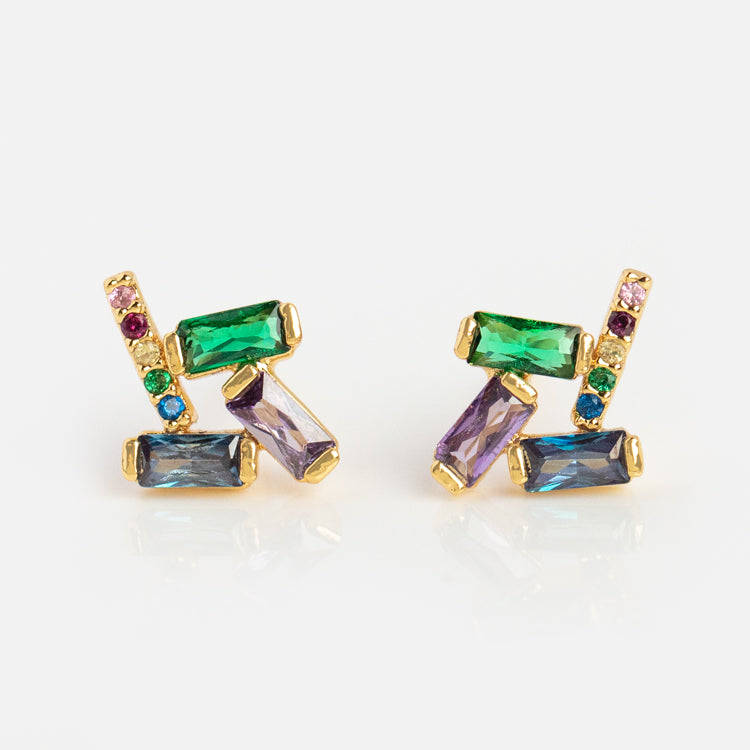 Multi Colored Geometric CZ Stud Earrings