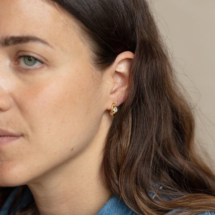 Tear Shaped CZ Huggie Hoop Earrings