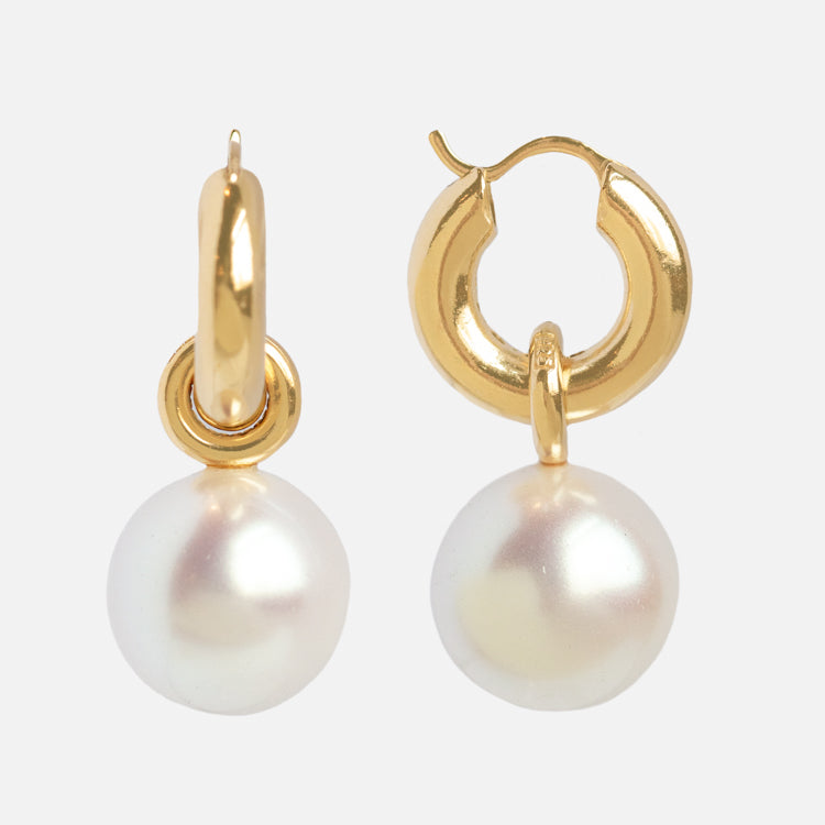 Chunky Pearl Drop Huggie Hoop Earrings
