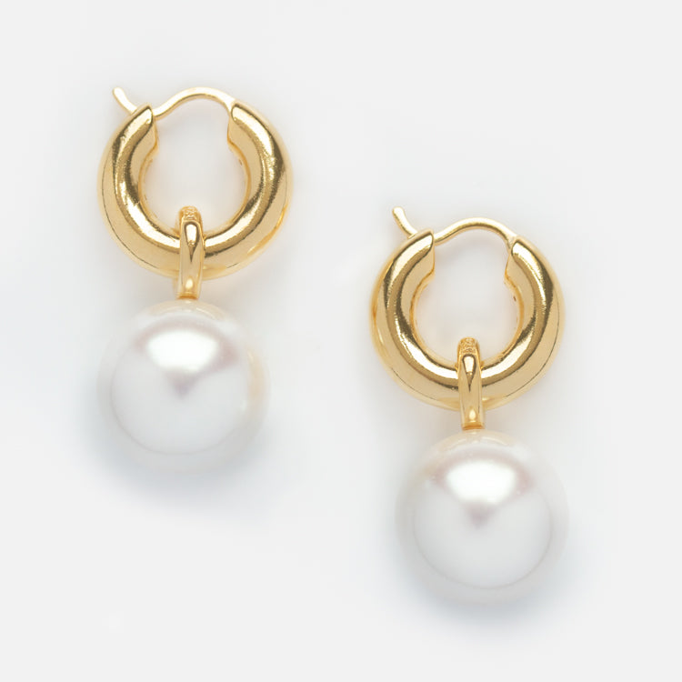 Chunky Pearl Drop Huggie Hoop Earrings