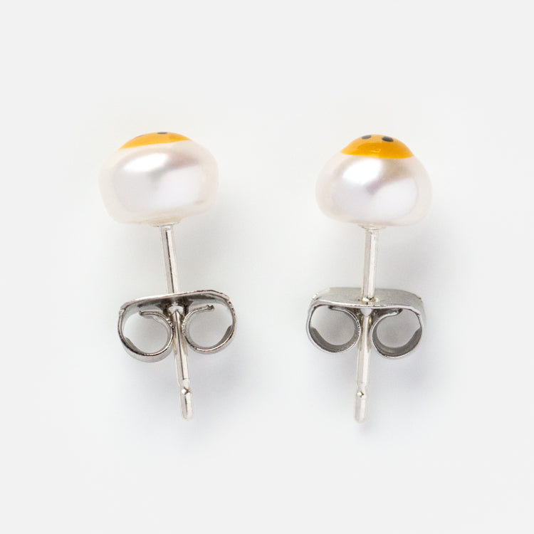 Smiley Face Painted Freshwater Pearl Stud Earrings