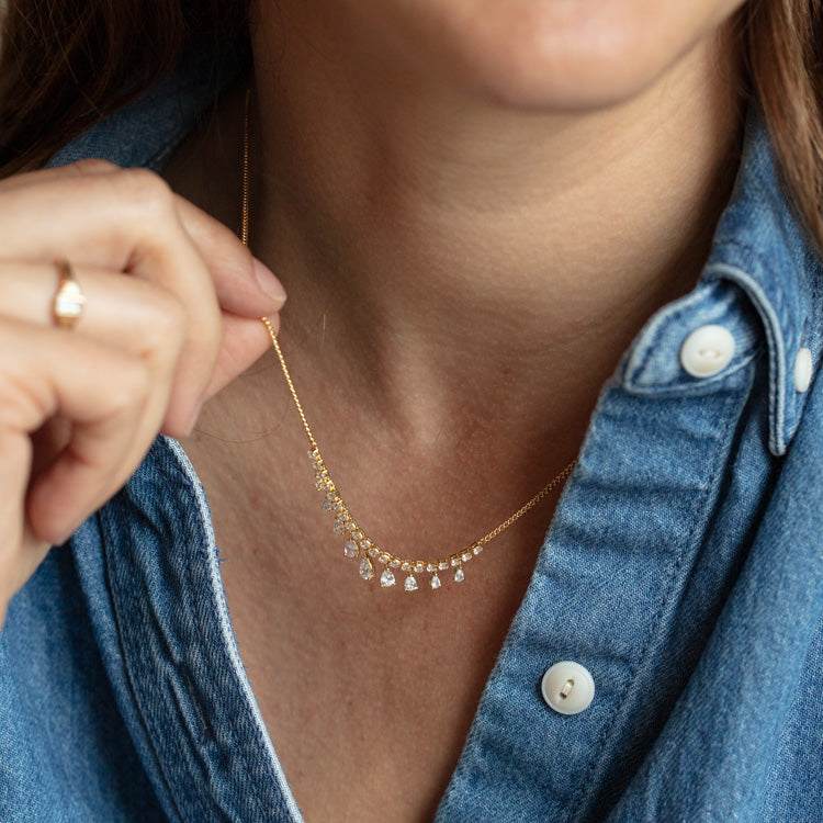 Dangling CZ Bib Necklace