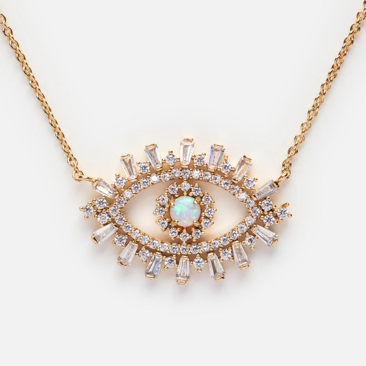 Gold Opal Evil Eye Necklace Local Eclectic – local eclectic