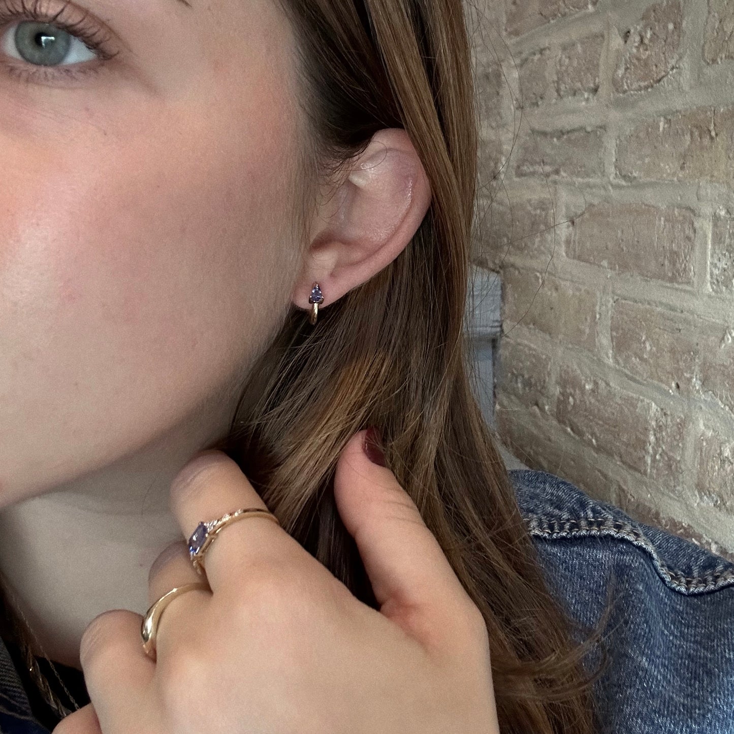 Solid Gold December Capsule Tanzanite Pear Huggie Hoops
