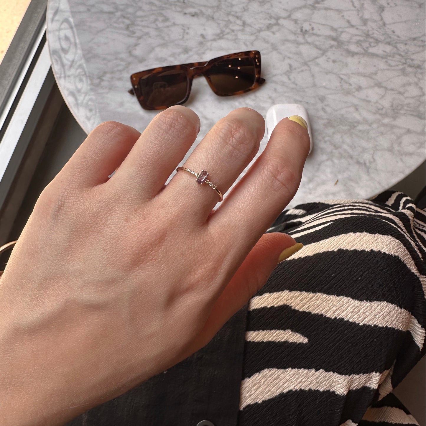 Solid Gold June Capsule Alexandrite Hexagon Ring