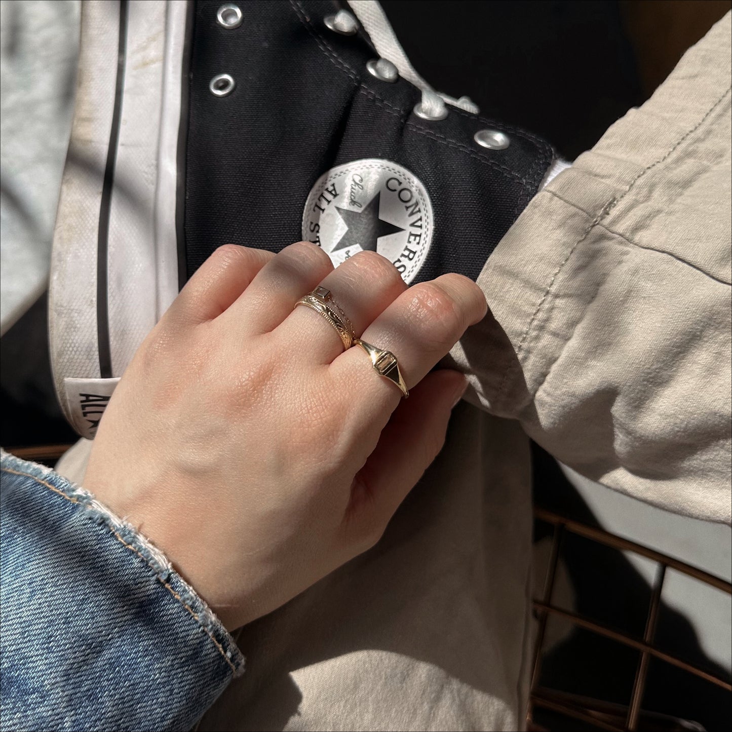 Solid Gold White Topaz Baguette Chain Ring