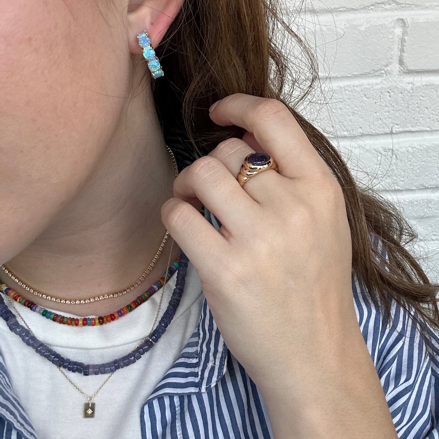 Oh She Fancy Blue Opal Huggie Hoop Earrings