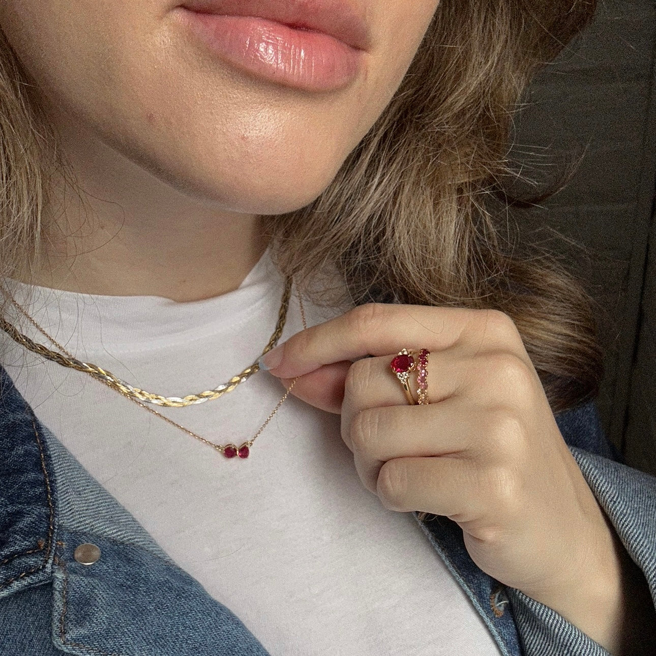 Solid Gold July Capsule Ruby Toi et Moi Necklace