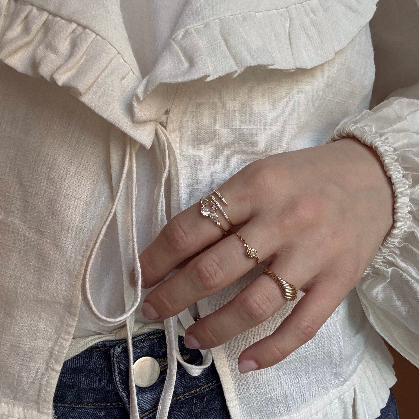Solid Gold 2025 April Capsule White Topaz Ring Set with Free Gift