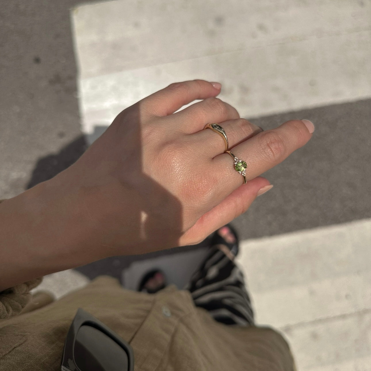 Solid Gold August Capsule Peridot Cluster Ring