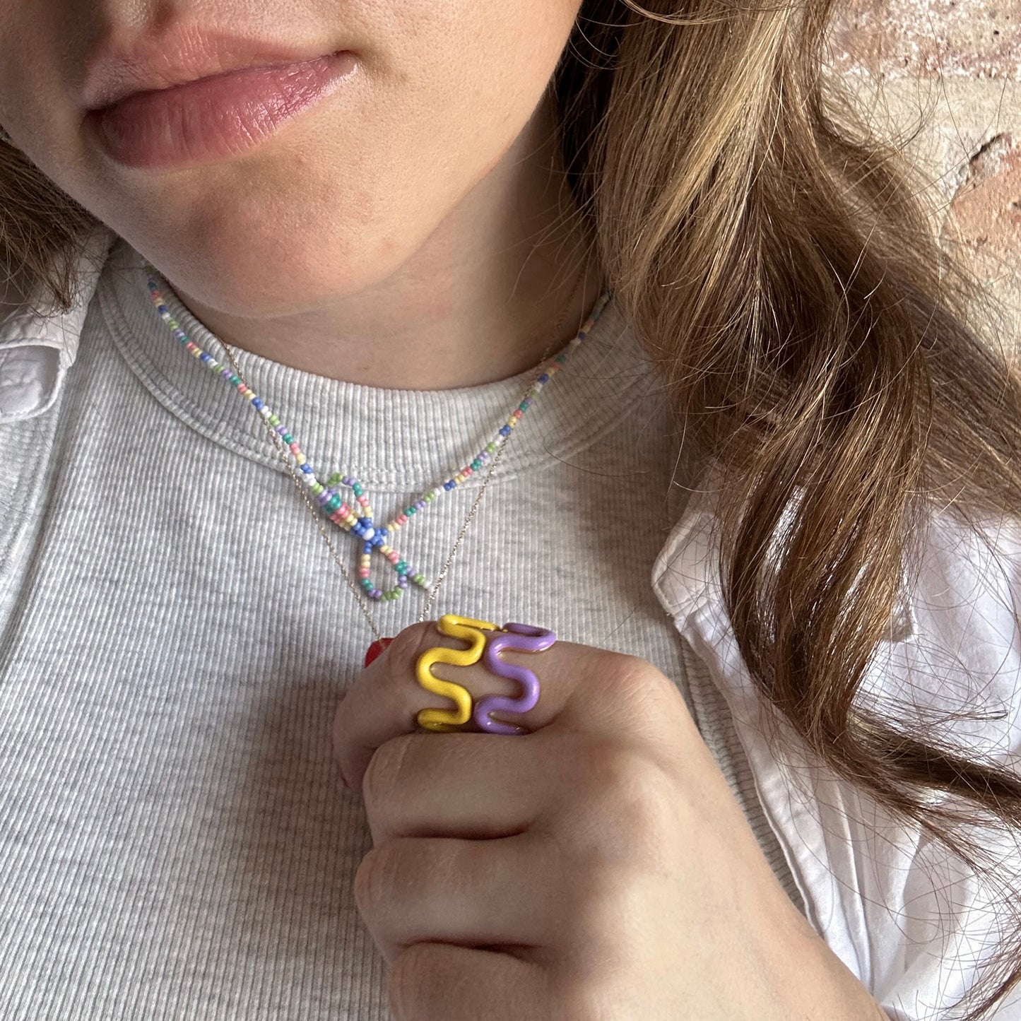 Ballet Pastel Stripe Beaded Bow Necklace
