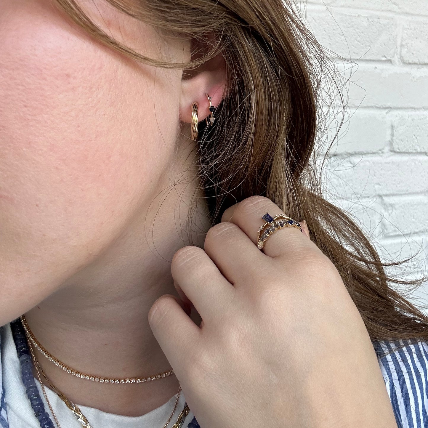 Solid Gold September Capsule Blue Sapphire Open Huggie Earrings