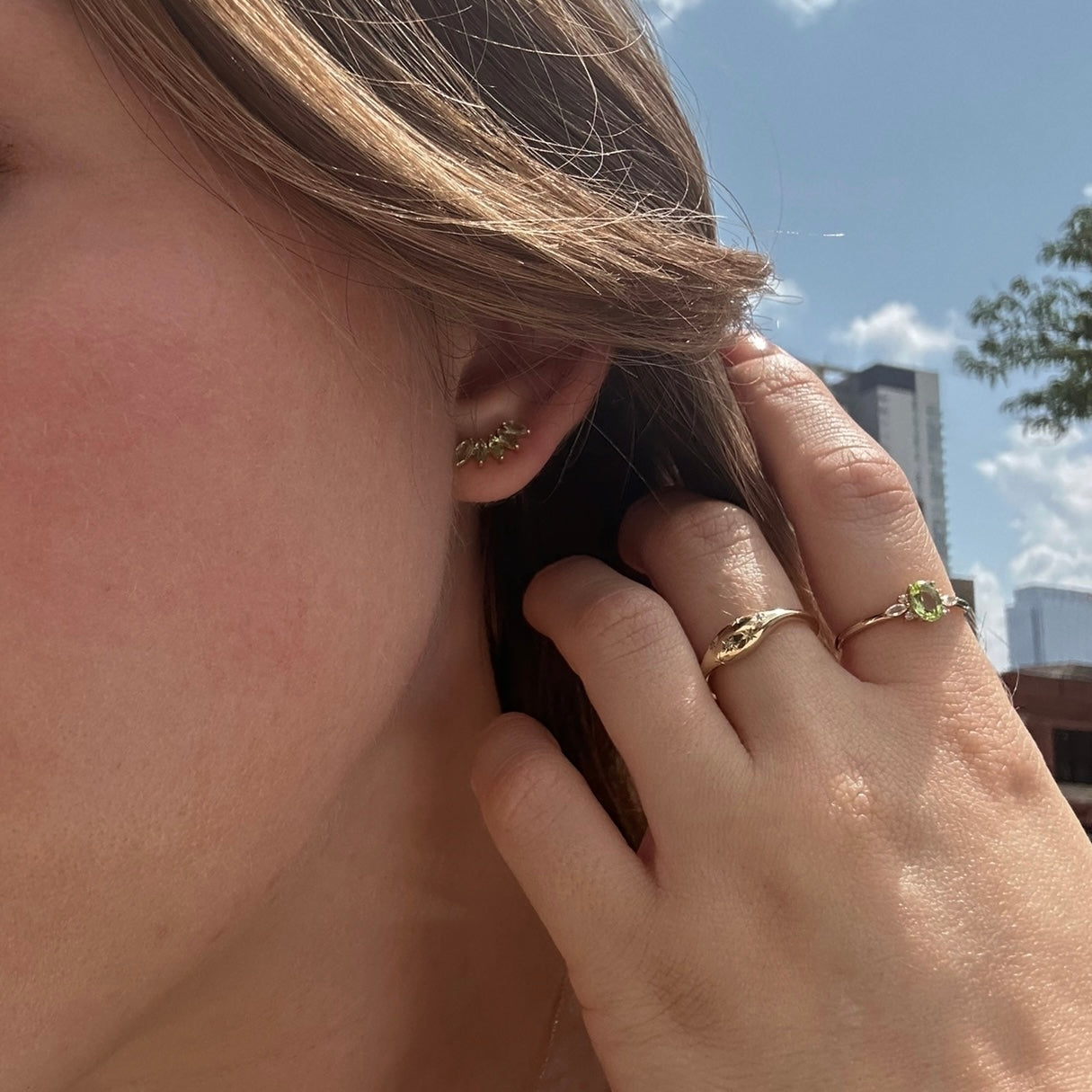 Solid Gold August Capsule Peridot Climber Earrings
