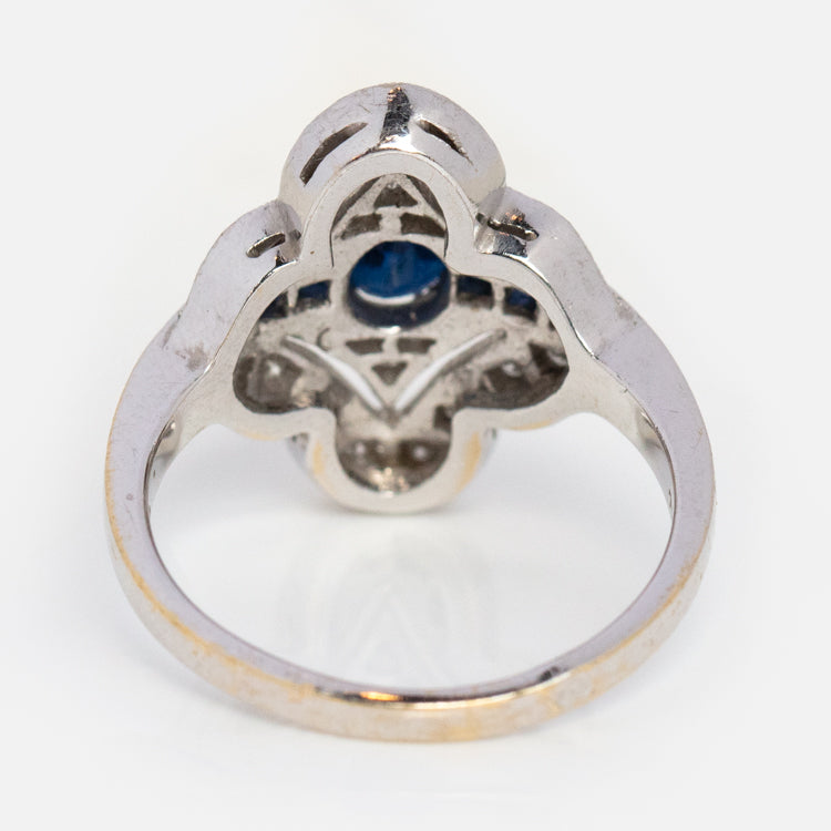 Vintage 18k Sapphire and Diamond Cluster Ring Size 6.5