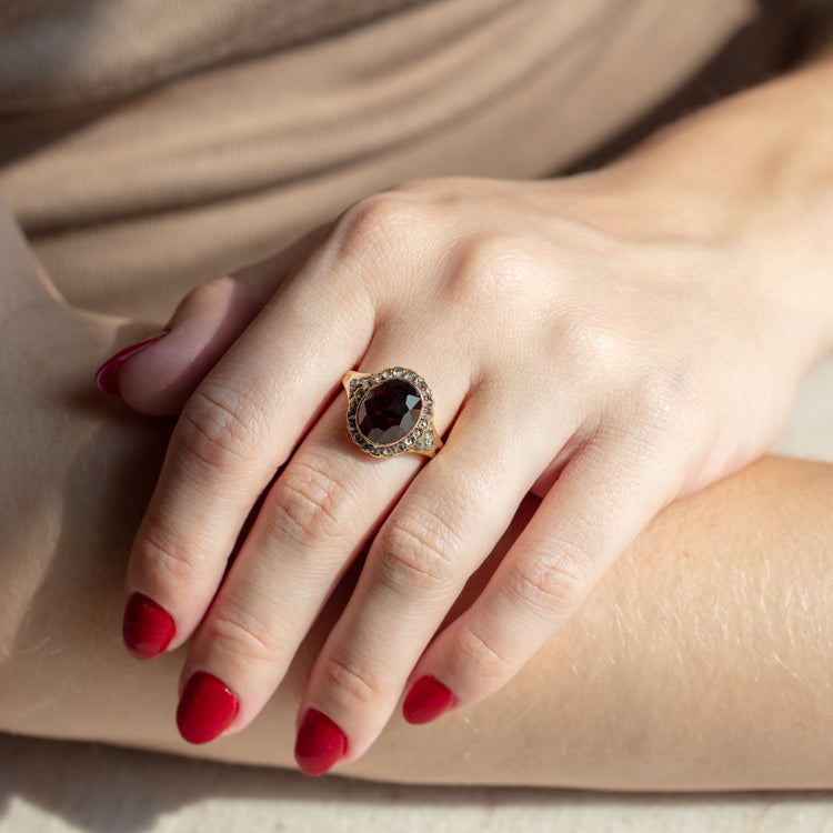 Vintage 14k Garnet and Diamond Cluster Ring Size 6