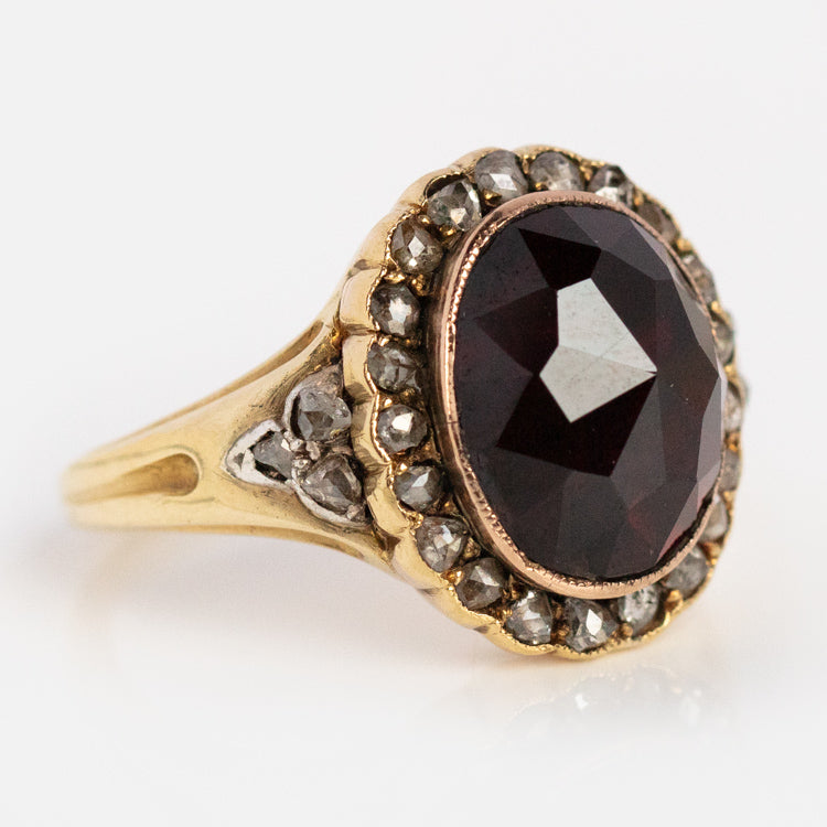 Vintage 14k Garnet and Diamond Cluster Ring Size 6