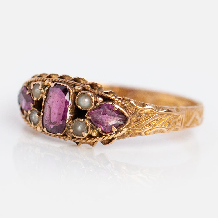 Vintage 15k Garnet and Seed Pearl Ring Size 6.5