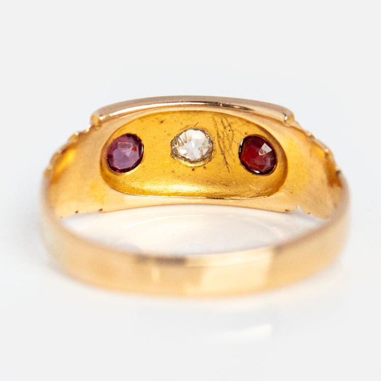 Vintage 15k 19th Century Ruby and Diamond Star Set Ring Size 6