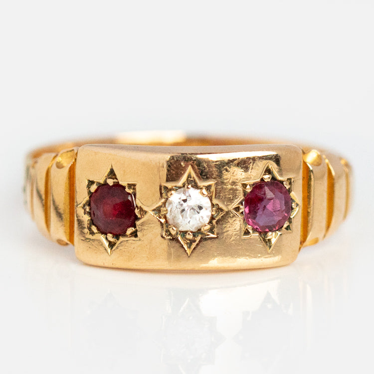 Vintage 15k 19th Century Ruby and Diamond Star Set Ring Size 6