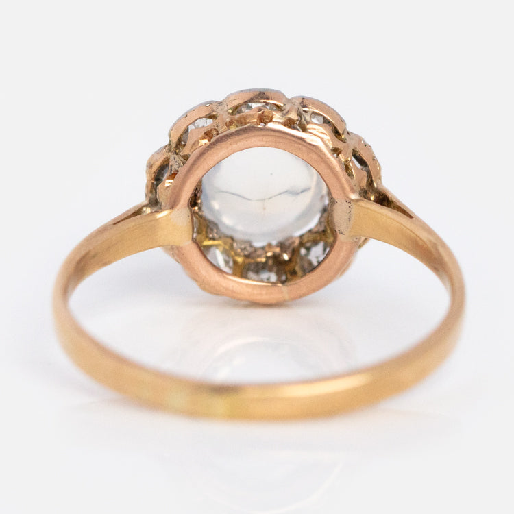 Vintage 18k Early 20th Century Moonstone and Diamond Cluster Ring Size 6.75