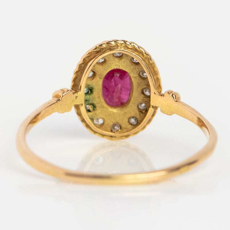 Vintage 18k Ruby Rose Cluster Ring Size 7