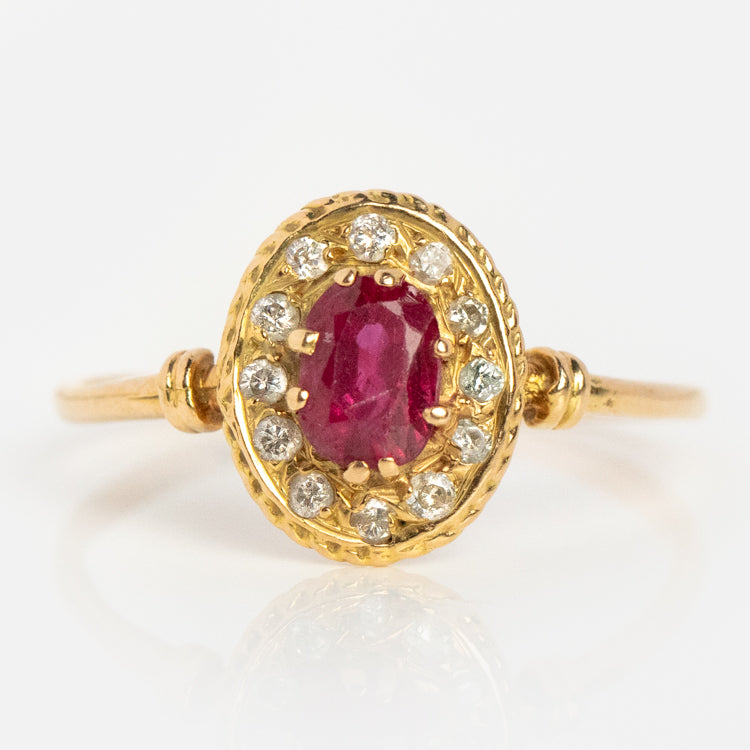 Vintage 18k Ruby Rose Cluster Ring Size 7