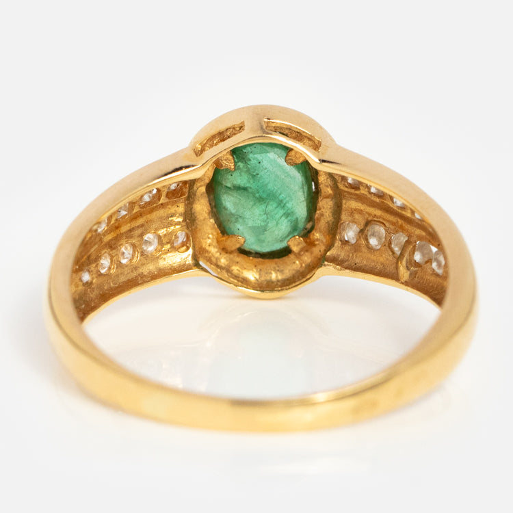 Vintage 18k Bezel Set Emerald Ring Size 8.5
